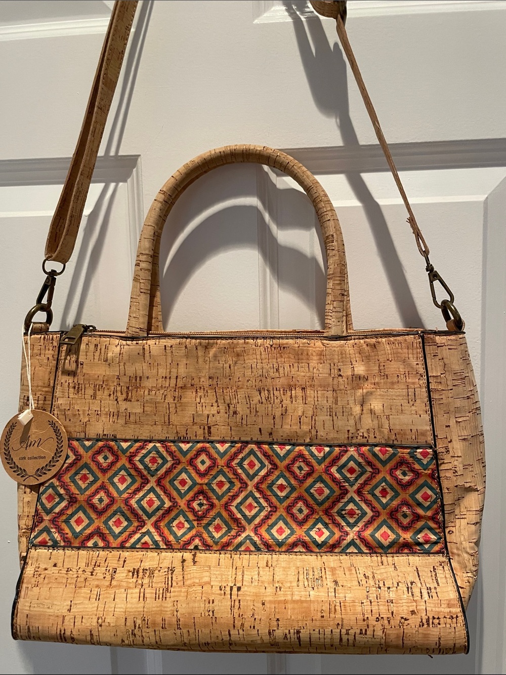 Cork hand bag shoulder crossbody bag geometric pattern